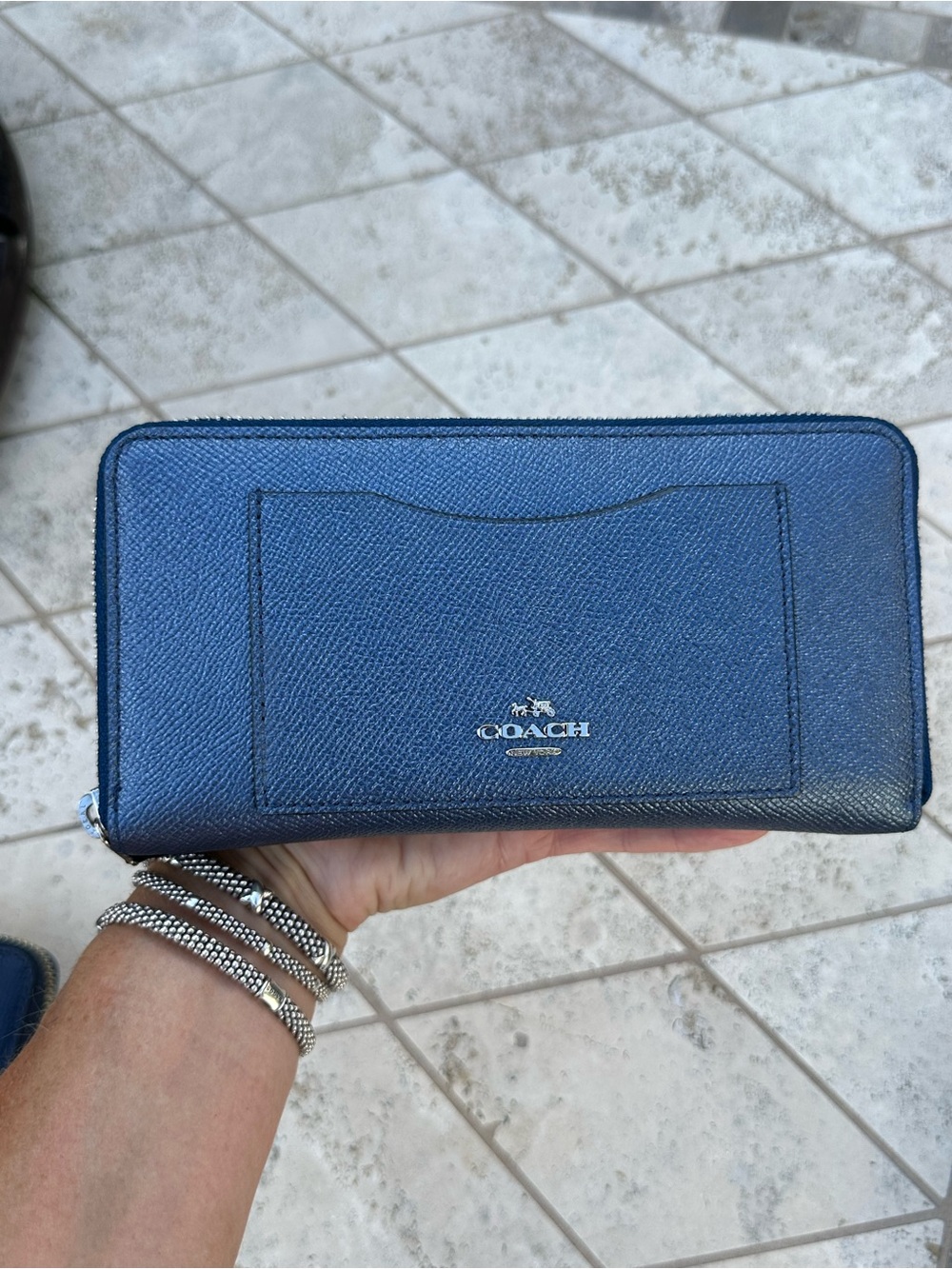Coach RARE Color Metallic Blue Zip Accordion, Wallet